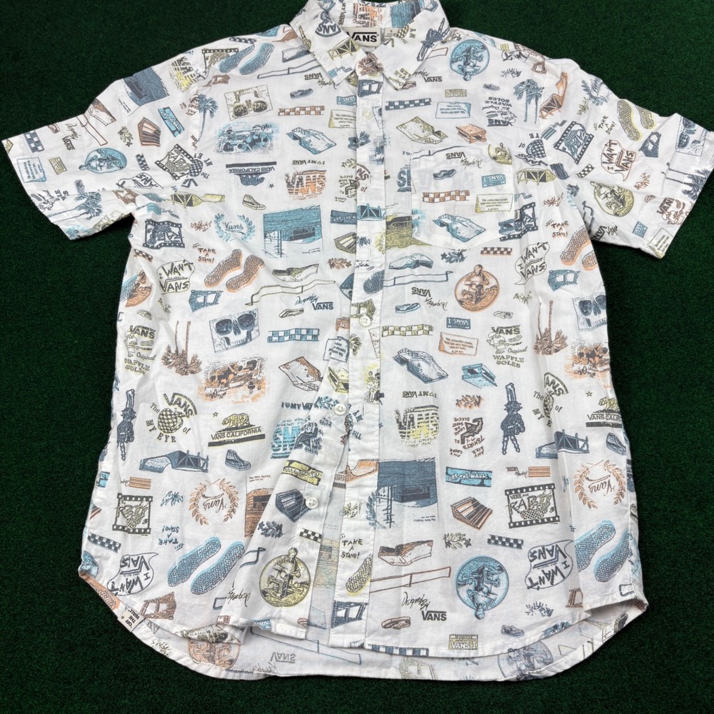 Vans Button Up Shirt All Over Print Graphic Skateboarding Short Sleeve Mens Sz S